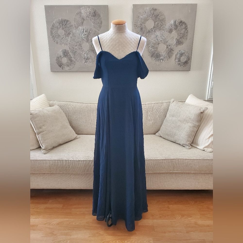 🌹 SEQUIN HEARTS 🌹 Cold Shoulder Lace-Up Back Chiffon Gown - [Size 9, Blue]
